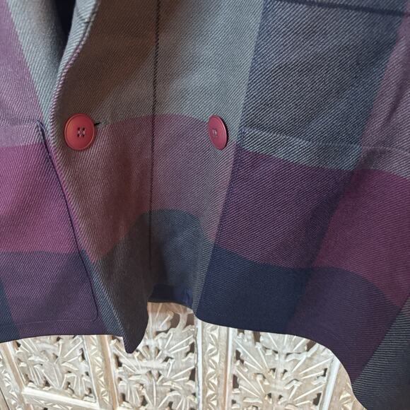 Vintage Albert Capraro Jacket Coat Blazer Gray Burgundy Plaid USA Union Made 16 - Picture 2 of 10